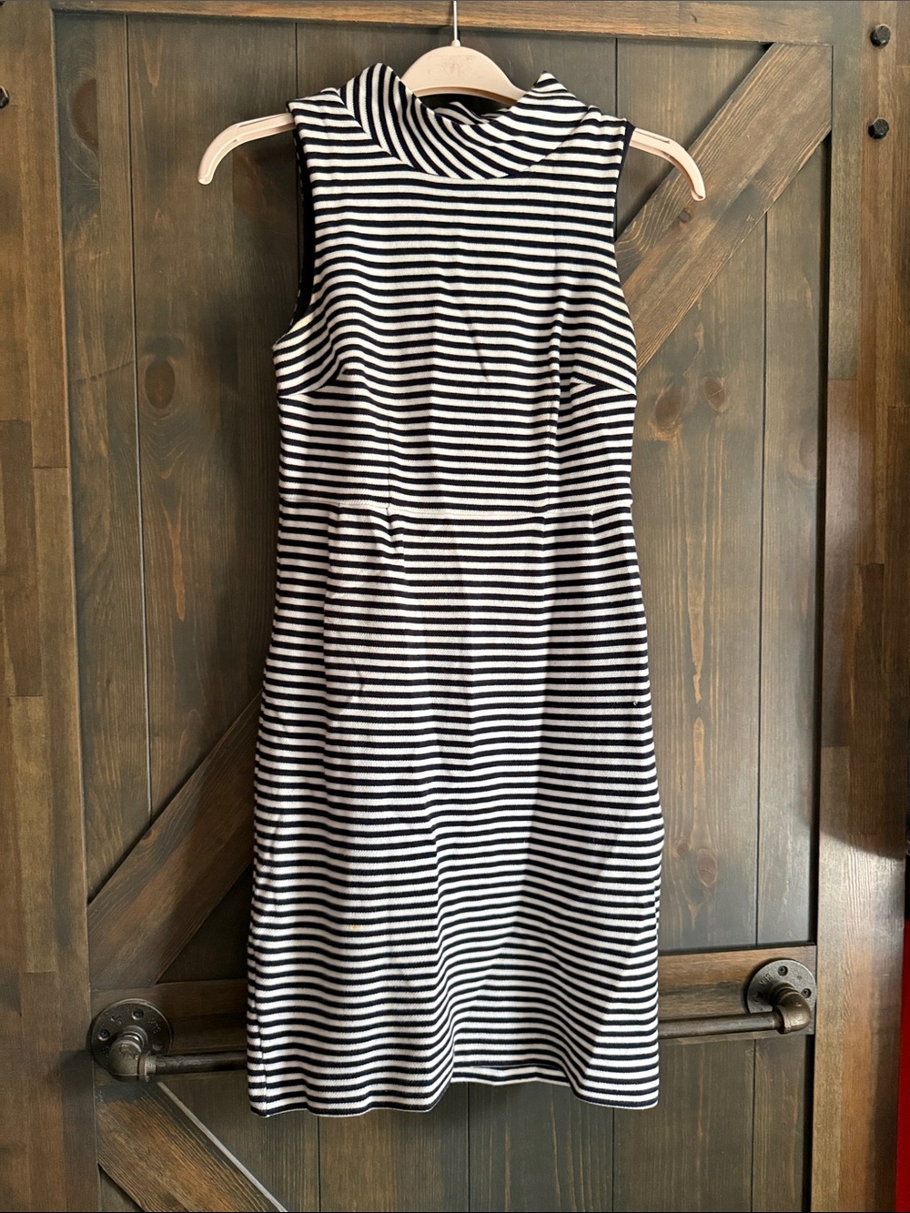 Boden Sleeveless Black and White Striped Shift Dress